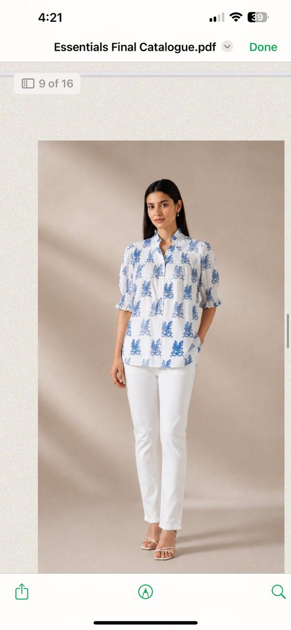Azure Bloom Shirt – White & Blue