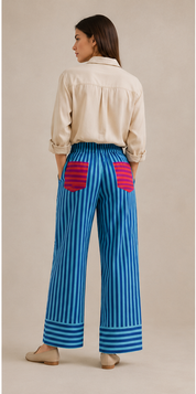 Azure Stripe Pants – Sky Blue