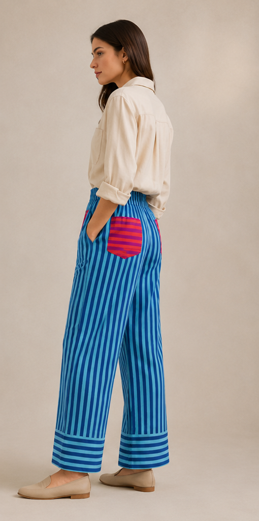 Azure Stripe Pants – Sky Blue