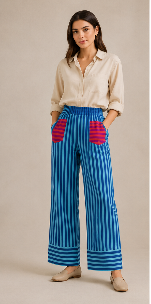Azure Stripe Pants – Sky Blue