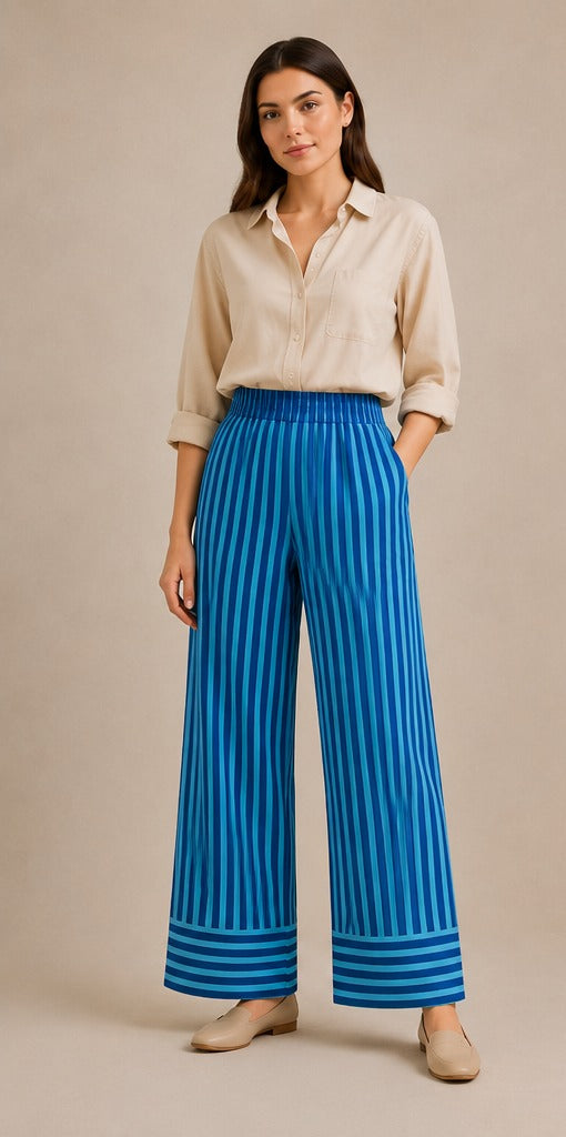 Azure Stripe Pants – Sky Blue