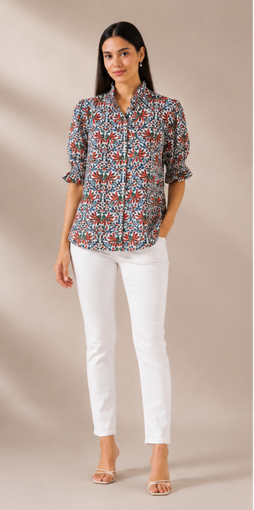 Blossom Shirt – Ivory & Rust