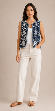 Indigo Bloom Vest – Navy Blue