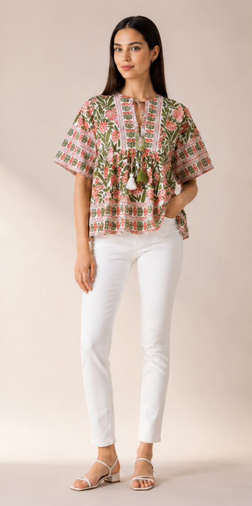Meadow Top – Pink & Green