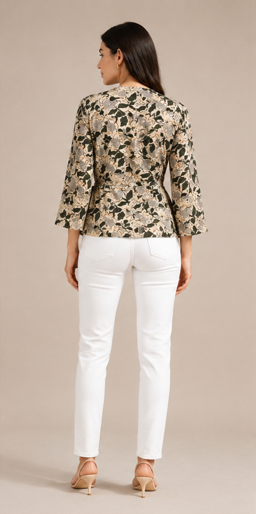 Willow Wrap Top – Beige & Olive