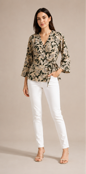 Willow Wrap Top – Beige & Olive