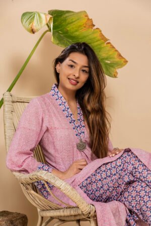 Co-ord Pink&Blue Rashidi Set with side pocket