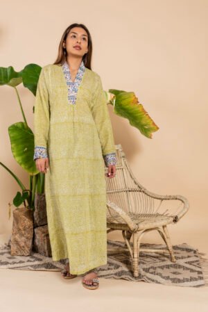 Co-ord Lemon green Rashidi Set with side pocket